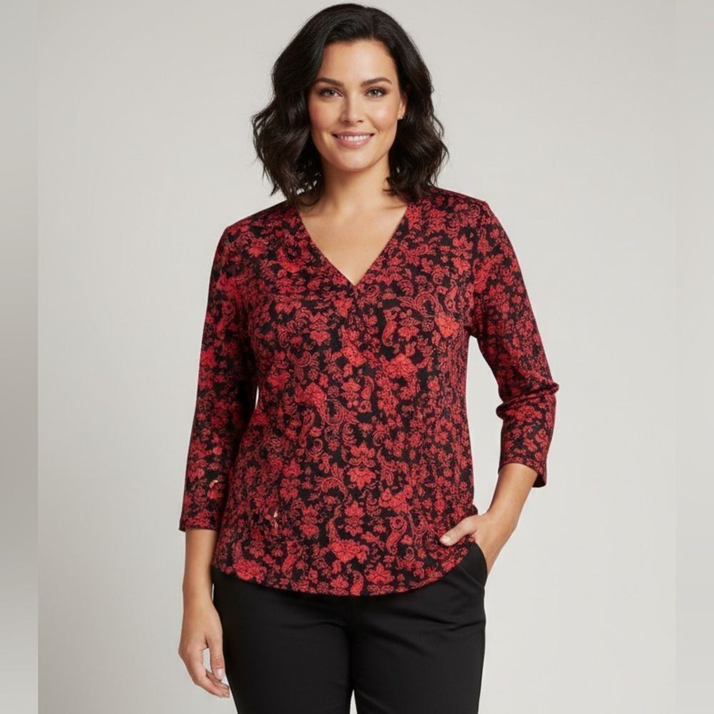 Take 50% OFF- Lane Bryant Black and Red Patterned Blouse, Size-18/20